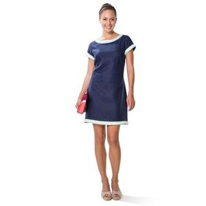 STS Sail to sable navy Linen Shift Dress with Fringe Trim size 6 cruise nautical